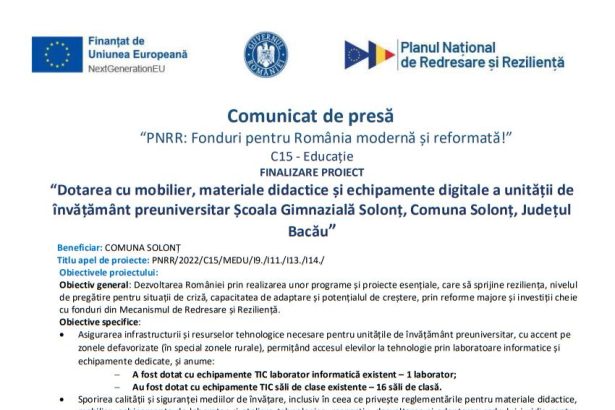 anunt pentru presa