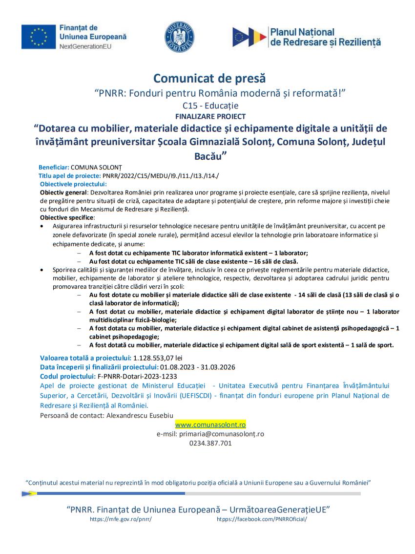 anunt pentru presa