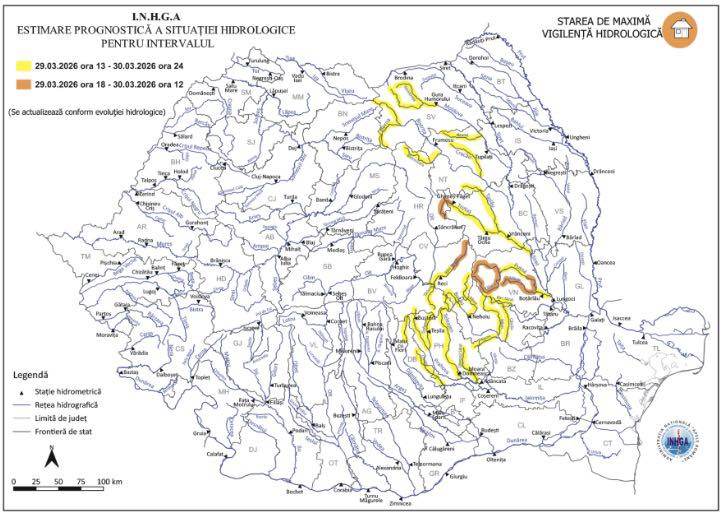 avertizare hidrologica actualizata pentru raurile din bazinul siret cod galben si cod portocaliu in urmatoarele 48 de ore