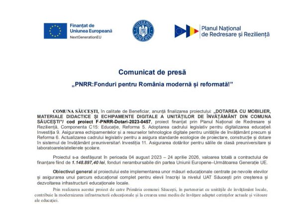 Comunicat de informare pentru presa