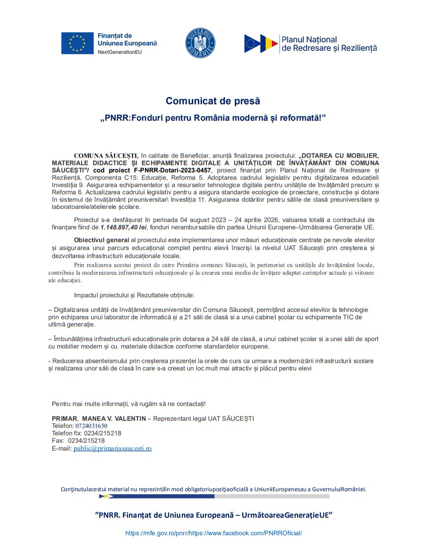 Comunicat de informare pentru presa