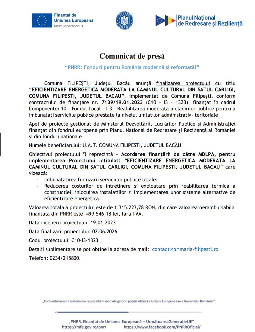 Comunicat de stiri