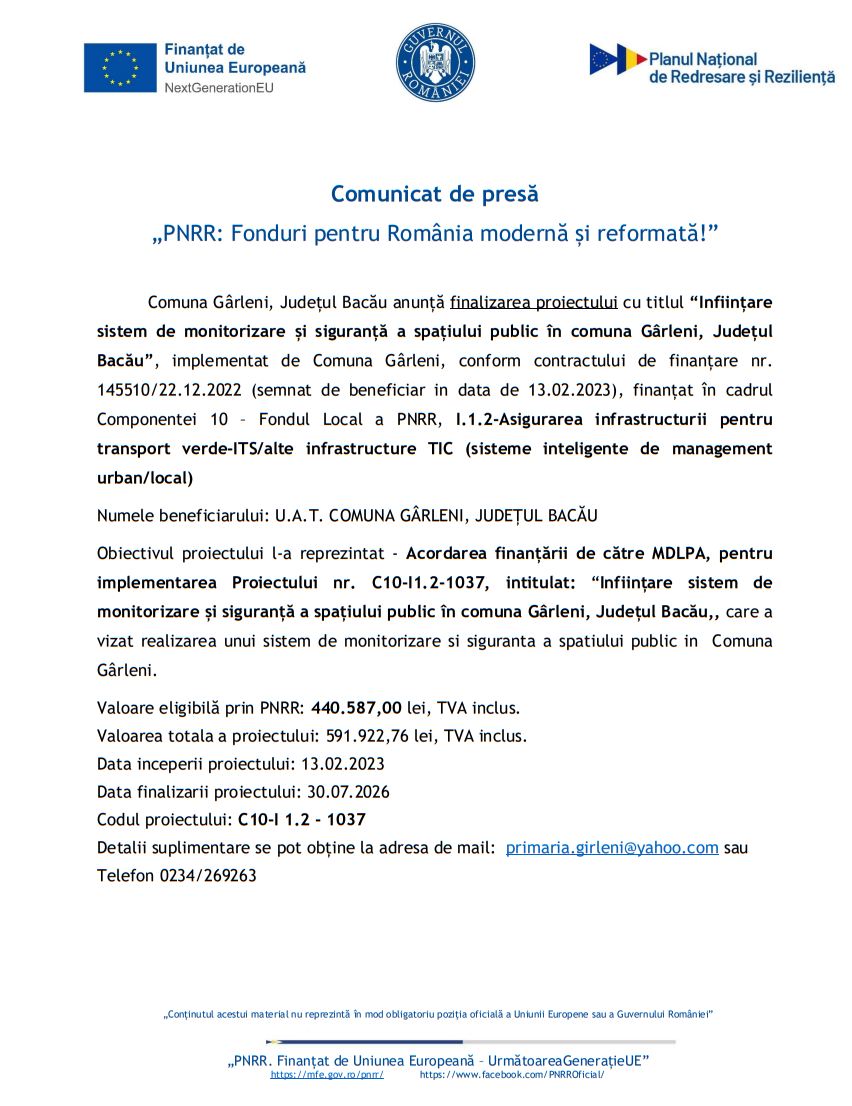 Comunicat de stiri