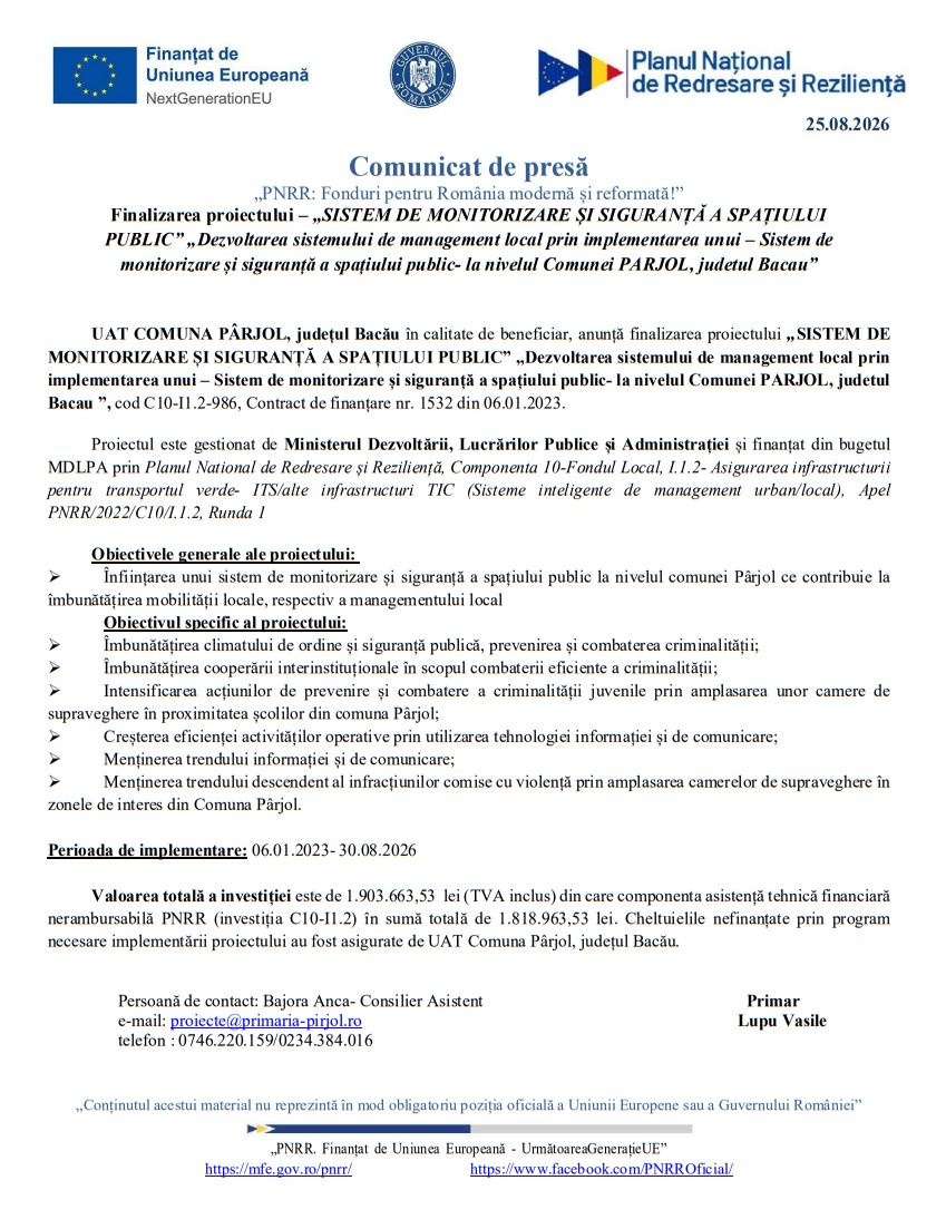 anunt pentru presa