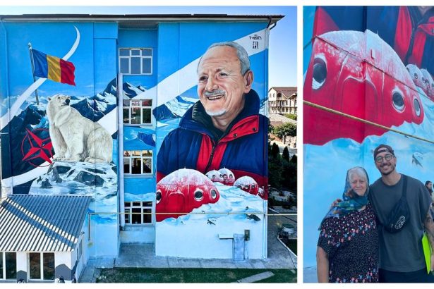 sascut mural de 220 mp dedicat exploratorului teodor negoiata creat de artistul spaniol mawe nacho
