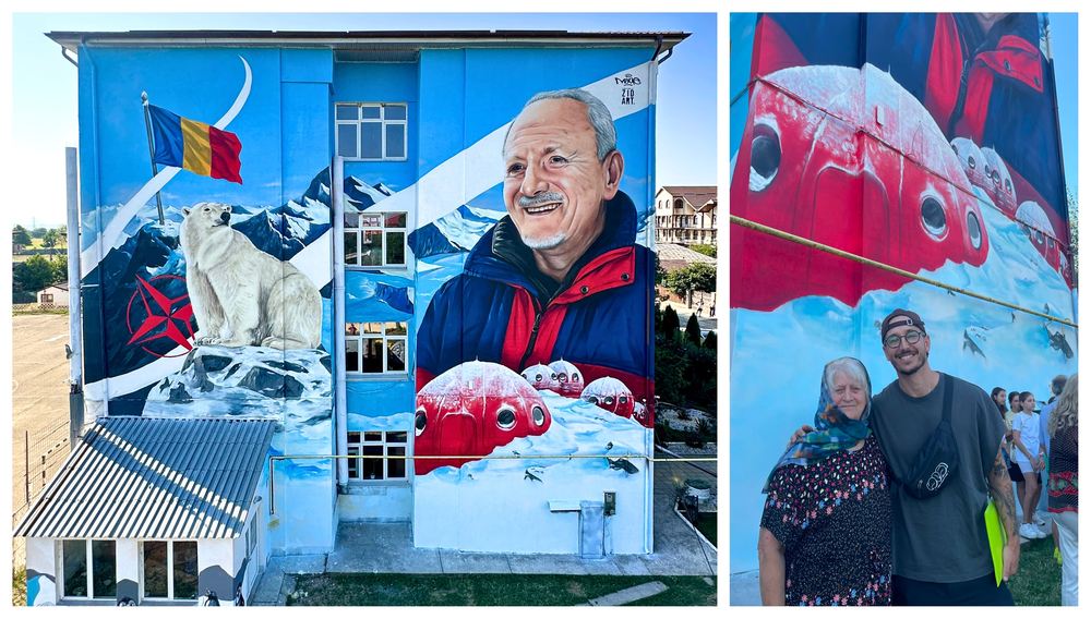 sascut mural de 220 mp dedicat exploratorului teodor negoiata creat de artistul spaniol mawe nacho