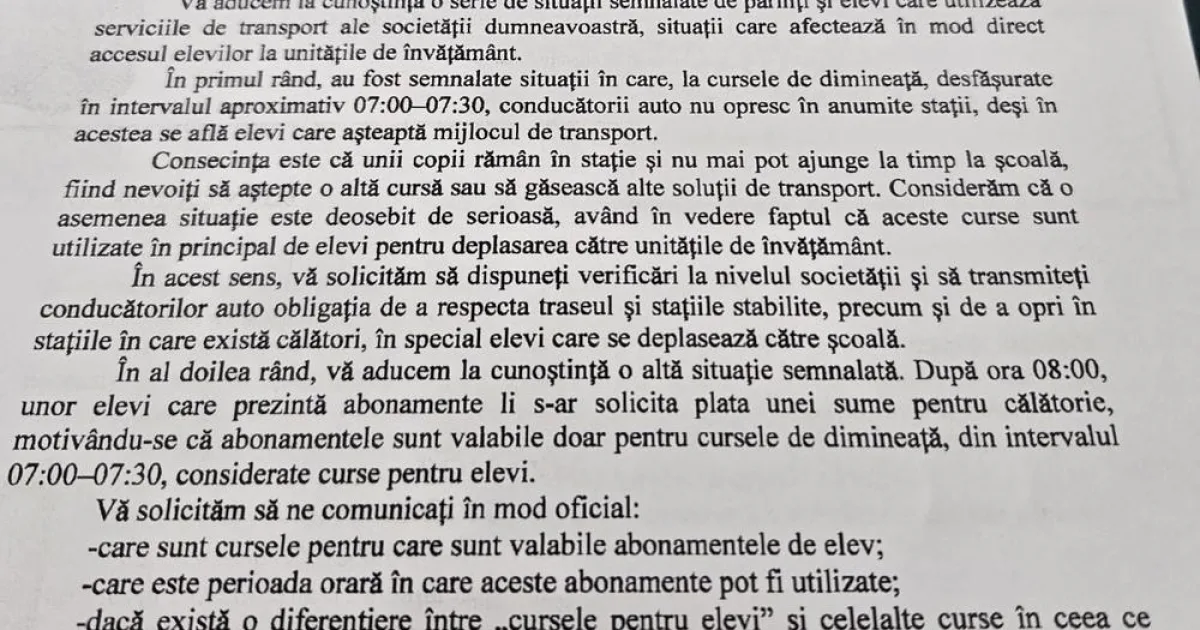 Primăria Nicolae Bălcescu solicită verificarea problemelor legate de transportul elevilor